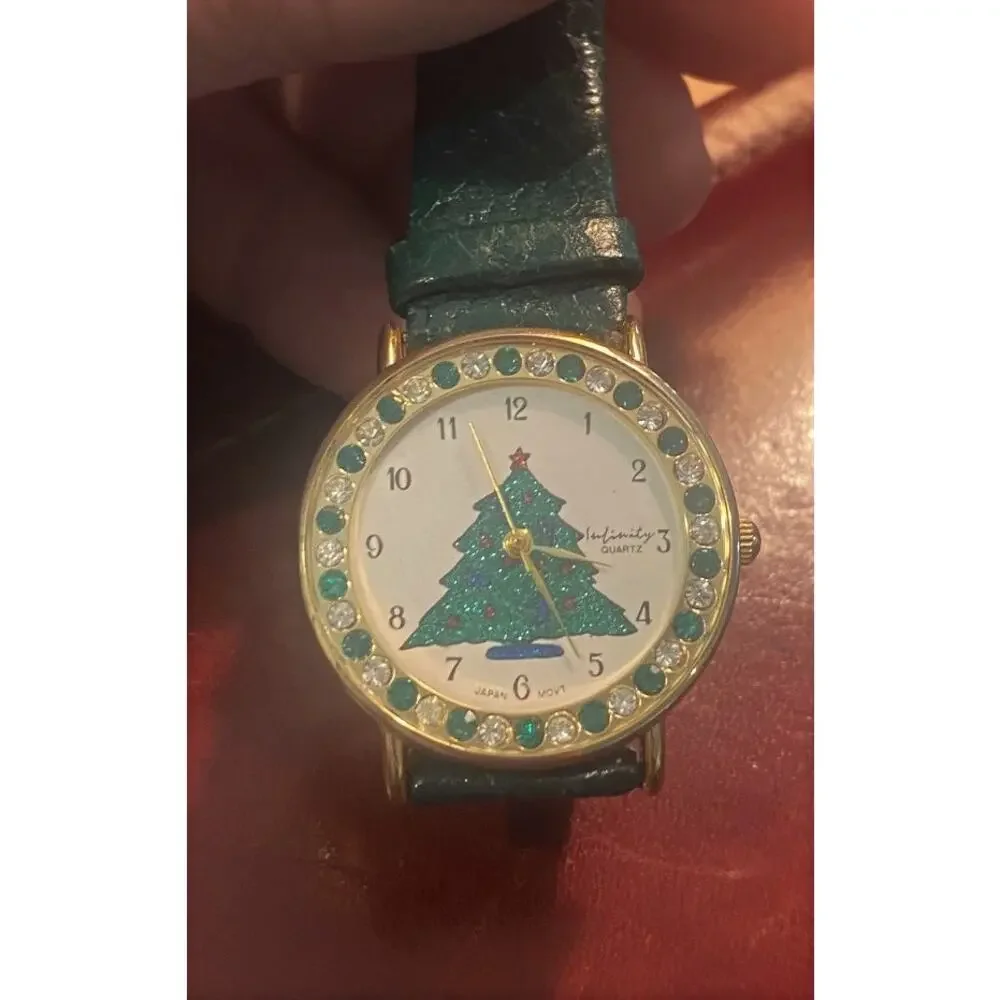 Women's 30mm Gold Tone Infinity Christmas Watch, Crystal Accents